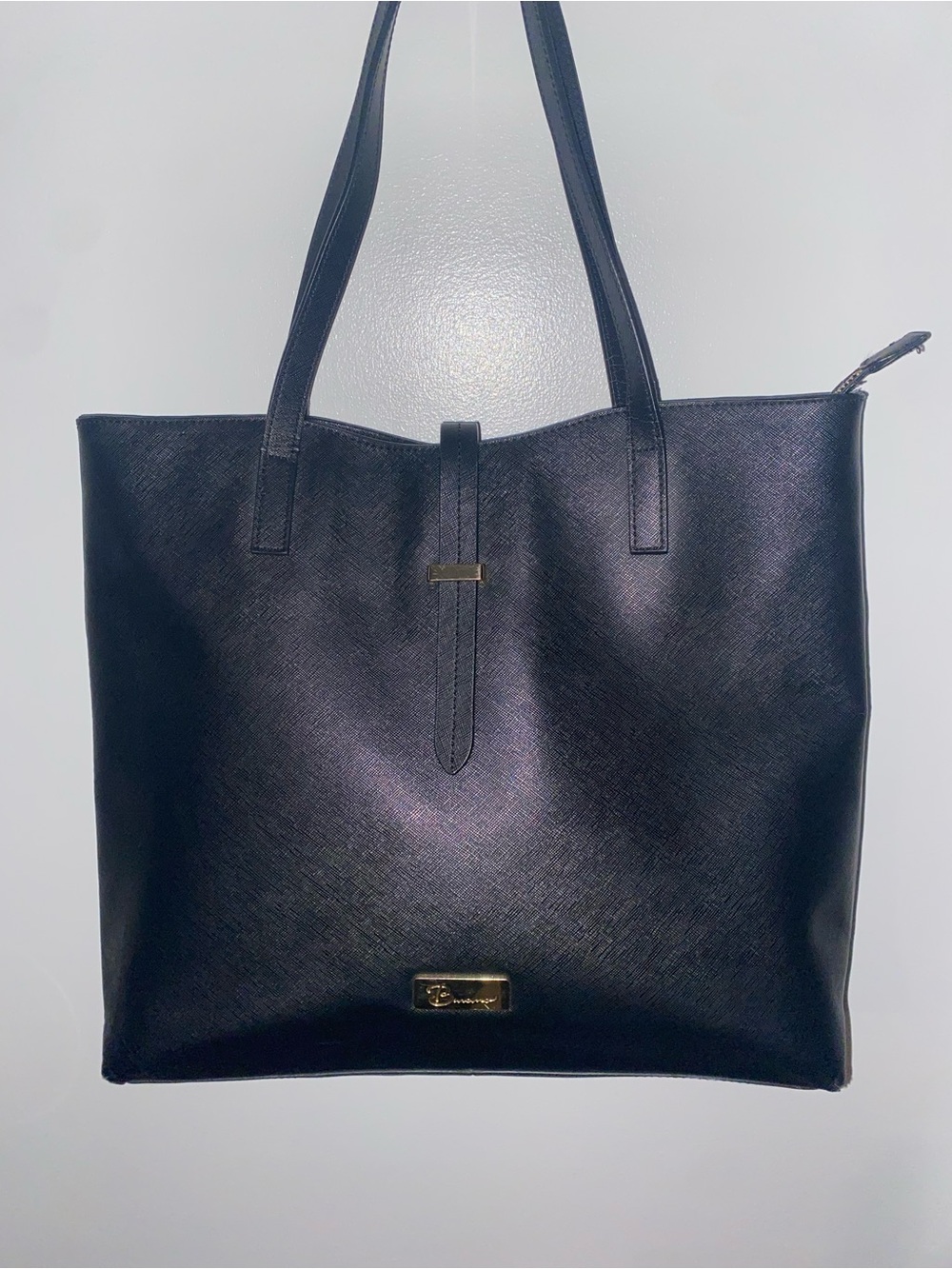 Burano Structured Black Tote Bag with Gold Accent Hardware